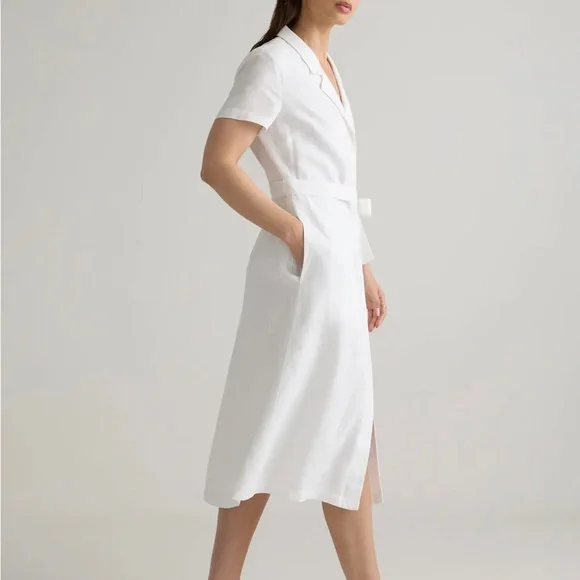 Quince White Linen Midi Dress with Belt Size XS Perfect for Summer - Picture 2 of 5